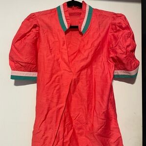 Vibrant Coral Puff Sleeve Blouse